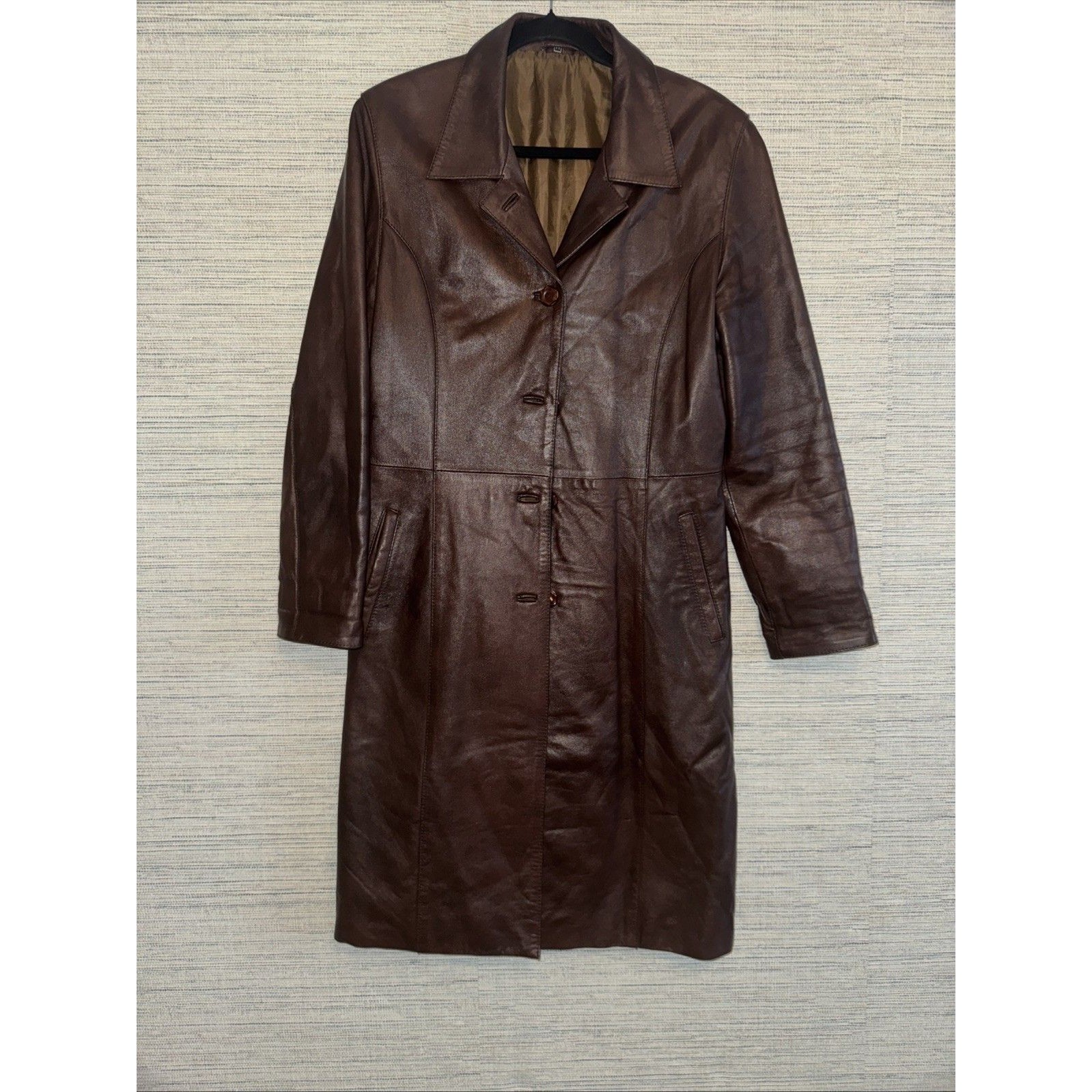 Vintage Lambskin Leather Trenchcoat Brown Women's Size M